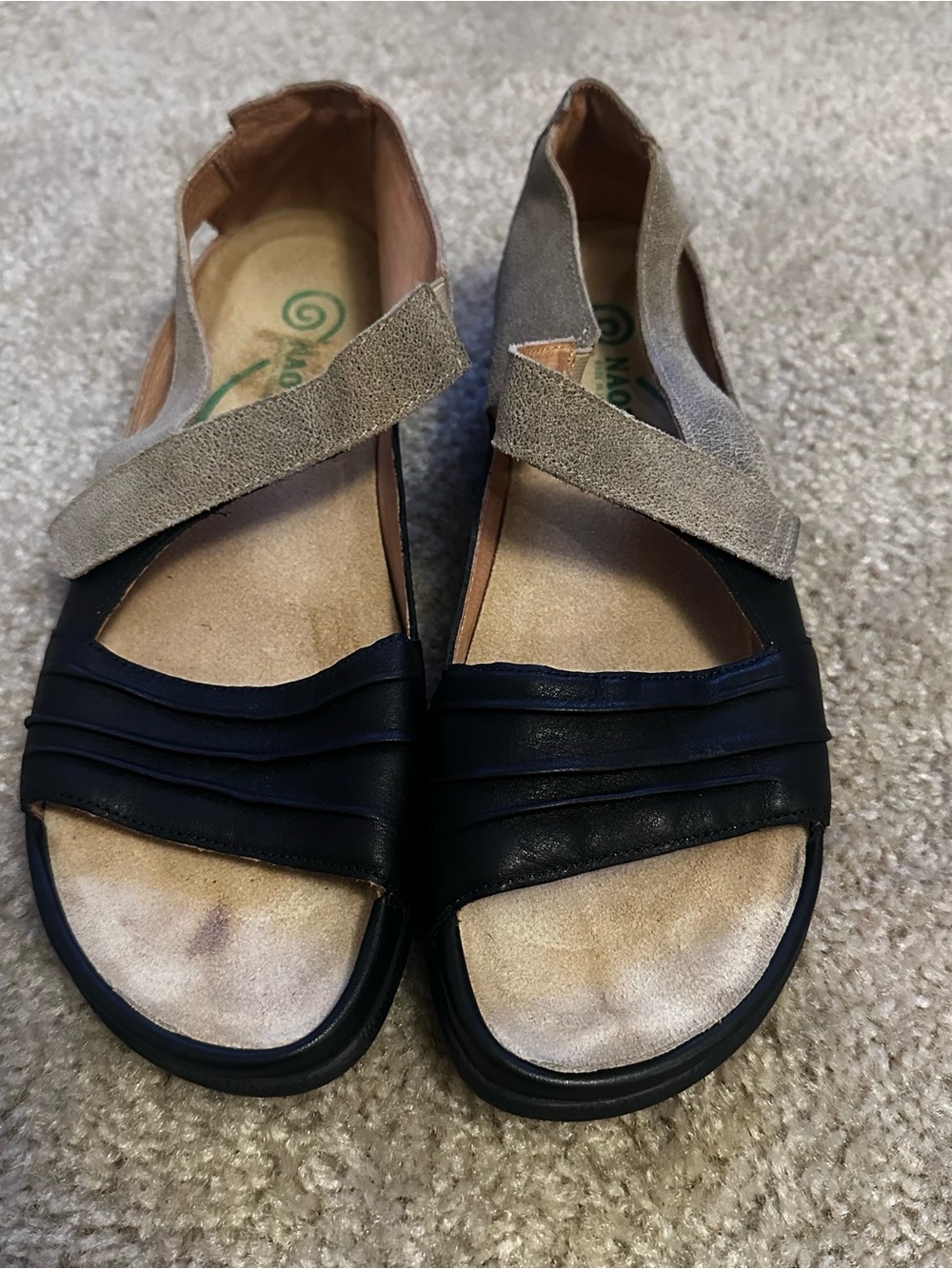 Naot Papaki 11125-NNM Sandal Women's 9-9.5 40 Speckled Beige Soft Black Leather - Picture 5 of 8